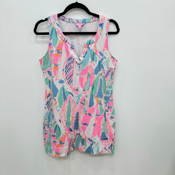 Lilly Pulitzer Estrada Out to Sea Flat French Terry Shift Cotton Blend Dress M - Picture 2 of 7